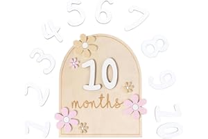 IKOPFLN Carte Mensuelle Bebe de Colle Style Floral Carte Mensuelle en Bois Carte en Bois Etape Bebe Accessoires Photo pour Nourrissons de 0 à 12 Mois Enregistrement de Croissance, 1 ensemble