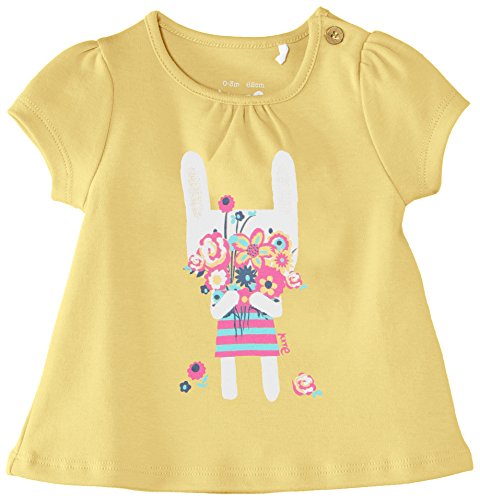 Kite Baby-Girls Bunny and Bouquet Round Collar Short Sleeve T-Shirt, Yellow (Primrose), 0-3 Months