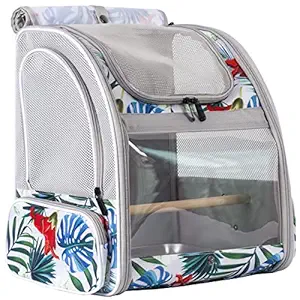 Bird Backpack Carrier with Stand Perch, Bird Travel Backpack for Hiking, Airline Approved Printed Floral Bird Backpack