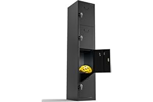 TwinThink Taquillas Vestuario Taquillas Metalicas de 4 Puertas Taquilla Metalica con Llave Taquillas Vestuario 4 Puertas Taquillas Vestuario Metalicas (1, Negro)