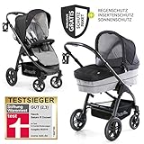 10-TEILIGES KOMPLETTSET - leichtes Aluminium Gestell, große Babywanne, Buggyaufsatz, weiche Matratze, Beindecke, Getränkehalter und Zamboo Zubehörset. (Insektenschutz, Regenschutz für Babywanne & Kinderwagen, Sonnensegel)