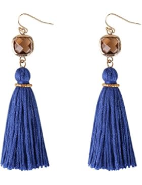 KELITCH Handmade Haken Ohrhänger Retro Stil Kristall Ohrring mit Baumwollgarn Quaste für Damen/Mädchen