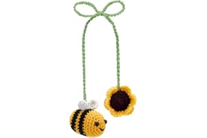 ‎AHANDMAKER AHANDMAKER Gehäkelte Auto-Hängedekoration Mit Biene Und Sonnenblume, Niedliche Hummel-Autozubehör-Halterung Für Auto-Rückspiegel Zum Aufhängen von Zubehör, Automobil-Innendekorationen