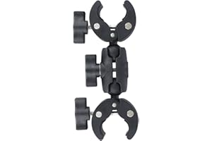 Jinlaili Soporte Clamp para Cámara, Abrazadera de Cámara Ajustable con Brazo Bola de 360°, Soporte Camara Accion, Abrazadera Doble Cabeza para Gopro Trípode Luces LED Paraguas Moto Manillar (6CM)