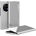 Gruattreay Case Compatible with Vivo X Fold 3 Pro Case View Clear Smart Window, Phone Case Luxury Flip Slim Mirror Hard PC Leather View Clear Smart Window Compatible with Vivo X Fold 3 Pro (Silver)