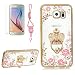 Produktbild Girlyard Hülle Silikon Glitzer für Galaxy S6 Edge, Transparent Ultra Slim Plating TPU Weich Case Bling Diamant Schmetterling Blumen Rosa Muster Schutzhülle Flexibel Crystal Clear Backcover mit 360 Grad Strass Krone Ring Ständer für Samsung Galaxy S6 Edge Golden Rahmen