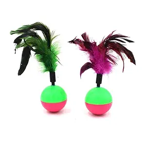 Pets Empire 2pcs Feather Tumbler Cat Toy Ball Kitten Toy Cat Interactive Colorful Feather Pet Toy ( Color May Vary )