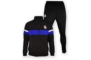 Real Madrid Chándal Dos Piezas Chaqueta Negra Franja Azul y pantalón Negro Infantil Producto Oficial - 14