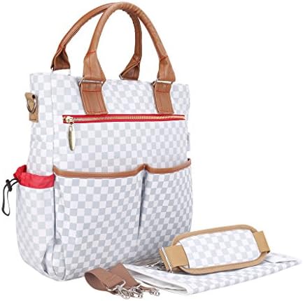 HEYI Baby Changing Bag - Travel Large Nappy Tote Bag with Changing Mat and Stroller Straps, Diaper Shoulder Bag for Mum (Plaid)