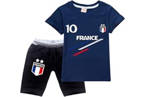 FORLCOOL Ensemble Football France 2 étoiles Jogging Enfant Garçon Fille T-Shirt+Short Deux pièces Ensembles de Sport