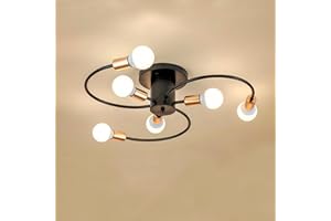 ZTWLEED Lampadario Industriali,Plafoniera Soffitto Vintage E27,Lampadari Sputnik 6 Luci Diametro 70CM,Lampadario Vintage per Camera da letto,Cucina,Corridoio (Lampadina non inclusa) Nero+Or