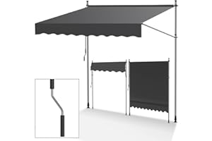 Jopassy Markiza zaciskowa na balkon, 400 cm szerokości, korba ręczna, markiza zaciskowa, bez wiercenia, markiza balkonowa, z regulacją wysokości, odporna na działanie promieni UV i wodoszczelna, na taras, balkon, szara