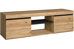 Skraut Home | Mueble TV | Modelo Naturale | 140 x 40 x 41 cm | Mueble Auxiliar 2 Puertas y 1 Balda Central | Estilo Nórdico | Melamina | Roble y Negro
