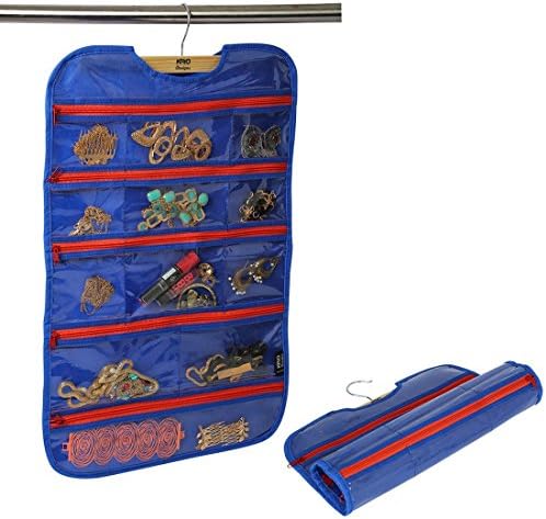 KRIO Designs Fabric Hanging Jewellery Organizer with Double Sided Pockets (Blue)