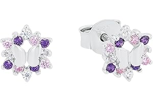 Prinzessin Lillifee Ohrringe 925 Sterling Silber Mädchen Kinder Ohrschmuck, mit Zirkonia synth., Schmetterling, Kommt in Schmuck Geschenk Box