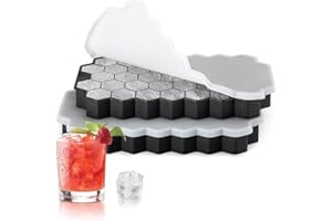 JIUFOXINO Eiswürfelform Silikon,Eiswürfelformen & Eiswürfelschalen,Eiswürfelbehälter mit Deckel,Eiswürfeln Kugel,Eiskugelform,Silikonform Eiswürfel Form,Ice Cube Tray with Lid (Schwarz) (37 Eckige * 2)