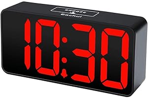 Eachui LED Digital Alarm Clock with USB Charging Port, Large Digits Display, Brightness and Volume Adjustable, Snooze, 12/24HR, Digital Clock Mains Operated