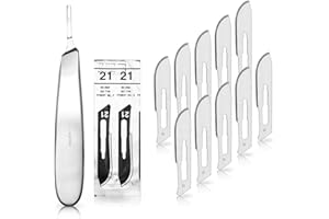 ‎MAY Set - 10 Stück Skalpellklingen Figur 21 aus Karbonstahl - Ersatzklingen einzeln steril verpackt + 1 x May - Skalpell-Halter bauchiger Griff - Edelstahl