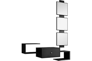 MB Muebles Bonitos | Flurmöbel mit Spiegel und Schublade | Dielenmöbel | Hängende Eingangsmöbe | Moderner Stil | Breite 99,5 x Höhe 145 x Tiefe 22 cm | Mattes schwarzes Melamin | Modell Neo