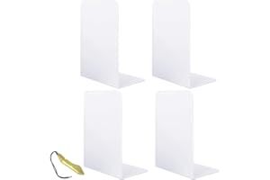 Qualsen Serre Livre Original Cale Livre Etagere Blanc Presse Livre Metal Serre Livres 2 Paires Serre-Livres Bloc Livre pour Étagère pour Maison Bureau Écoles Bibliothèque