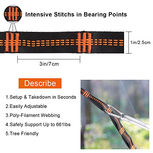 HiCool Hängematte Doppel Camping Hammock aus Atmungsaktiv, Schnell Trocknende Fallschirm Nylon Mehrpersonen 300 x 180 cm, Belastbar bis 300 kg für Reise Camping Garten Trekking Strand Travel u.s.w. (300 x 180 cm, Gelb+Dunkelgrün) - 4