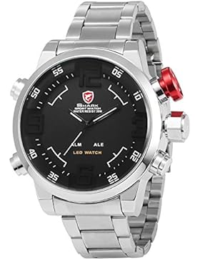 Shark Dual LED Digital Armbanduhr Silber Edelstahl Uhrband SH103