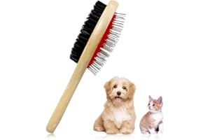 FADII Dog Brush Double Sided Wooden Dog Brushes for Grooming Messaging & Cleaning 2 in 1 Pin & Bristle Soft Pet Hair Brush for Dogs & Cat Long or Short Haired