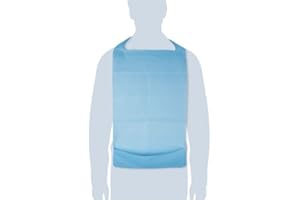 MIRAFLORES ORIGINAL 100 baberos desechable Impermeable en polietileno - Babero con práctico de bolsillo para comida - Ideal para el servicio de catering, para personas mayores - para adulta - Resistente al desgarro