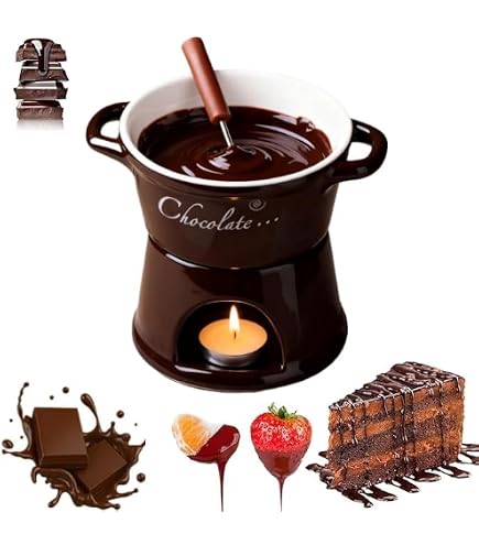 Set Fonduta Cioccolato In Ceramica - Tazza Con Forchetta E Candelina, Per Serate Romantiche E Dessert (Marrone Scuro)