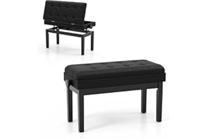 GIANTEX Banco para Piano con Altura Ajustable 48-58 cm, Banqueta Piano Tapizada para 2 Personas, Taburete con Espacio de Almacenamiento y Patas Antideslizantes, Negro