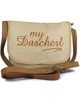 Hirt'n-Dascherl. Leinen-Umhängetasche mit hochwertiger Stickerei, Farbe: braun, Größe:26,5cm x 22cm x 10cm