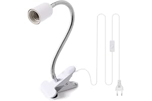 GOCBOBO Lampe à Pince E27 Douille Métal Lampe Clip à Col de Cygne Réglable sur 360° Clip-sur Base de Lampe pour la Lecture sur le Bureau Reptiles Éclairage des Plantes (Blanc Sans Ampoules)