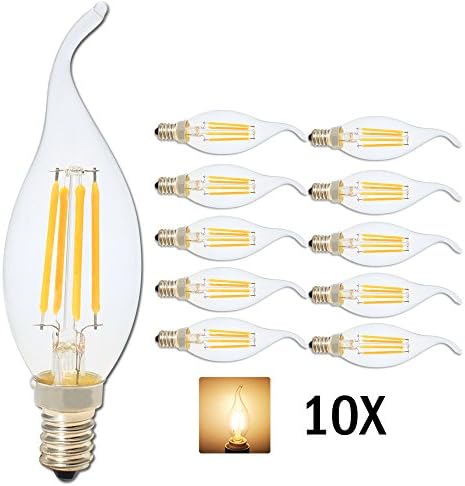 10-Pack LED Filament Candle Light Bulb,4W C35 Candelabra E14 Bulb(40W Equivalent),2700K,360 LM,360 Degree LED Candle Bulbs Classic Bulbs,Warm White,Non-Dimmable