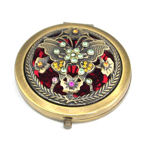 chinkyboo Retro Bronze Vintage Multiple Pattern Diamond Handbag Pocket Make Up Compact Mirror Gift