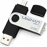 LEIZHAN USB Memory Stick 2.0 32GB OTG (On the Go) Dual Port (USB 2.0 and Micro USB) Swivel Flash Disk USB Flash Drive External Pendrive For Android Smartphone Tablet &amp; PC Black