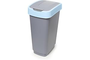 Hastic Mülleimer mit Schwingdeckel 15L - Mülleimer mit Deckel - Mülleimer Schwingdeckel - Schwingdeckeleimer - Mülleimer Plastik (Pastell Grau-Blau, 15L)