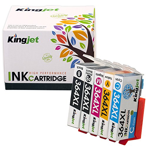 Kingjet 1 Set 364XL mit Chips und hoher Reichweite Tintenpatronen Ersatz für HP 364 XL kompatibel mit HP Photosmart 7510 B8550 C5324 C5380 C6324 C6380 D5460 C510a Photosmart Premium C309a C309n C309g C310a C410b (1 x Schwarz 1 x Foto Schwarz 1 x Cyan 1 x Magenta 1 x Gelb) - 4