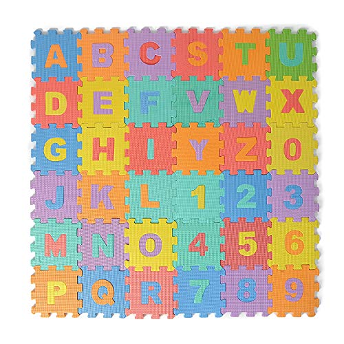 Pacago® 36 Piece Soft Numbers and Alphabet Play Mats - Interlocking Foam Mat For Children - Activity Puzzle Playmats - EVA Foam Rubber Numbers Mat - 0 - 9 and Alphabet mats A-Z = 36 Tiles