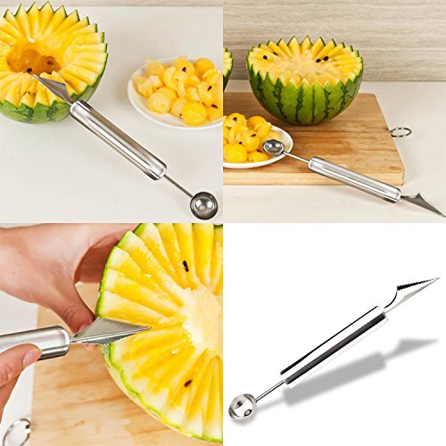 Airkoul Edelstahl Wassermelone Schneider & 2-in-1 Wassermelone Baller mit Frucht Carving Wassermelone Cutter Smart Kitchen Gadget Multifunktions-Utensilien - 5