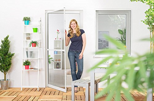 Insektenschutz Tür Master Slim + 100 x 210 cm mit Alurahmen in Weiß, Anthrazit oder Braun und stabilen Eckverbindungen, Fliegengittertür in den Varianten Bausatz, auf Maß zugeschnitten und komplett aufgebaut