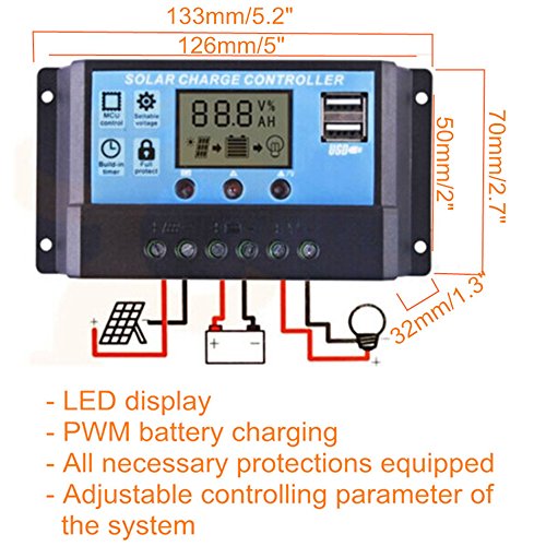 20A 12V/24V solar Laderegler LCD 2 USB - 2