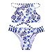 Produktbild Damen Bikini Set Rosennie Push Up Neckholder Strappy Cutouts Bademode Gefüttert Sexy Floral Printed Bikini Sets zwei Stück Split-Badeanzug Badeanzüge Swimwear Spielanzüge Beach Suit (Blau, L)