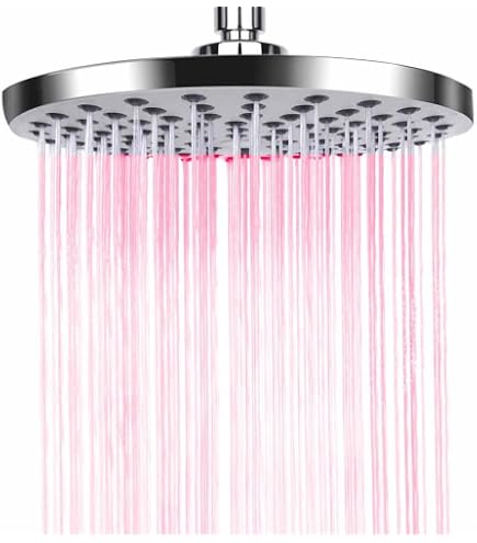Soffione Doccia Ultraslim Tondo In Acciaio Inox Satinato Con Luci LED A Cromoterapia – 20 Cm Di Diametro