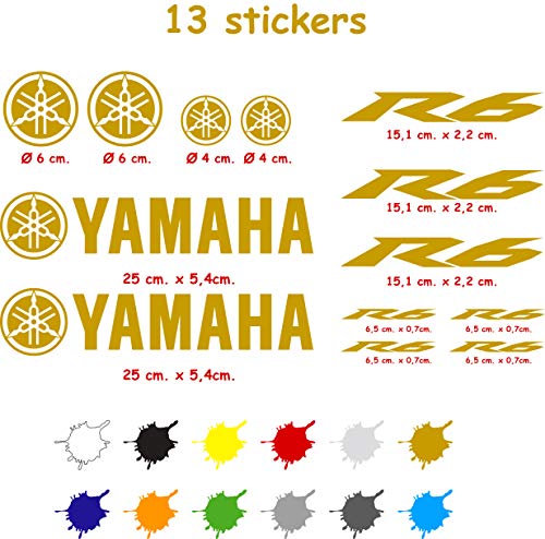 Kit de Pegatinas Troqueladas Compatible Yamaha r6 Vinilo 5 a 7 años (Oro)