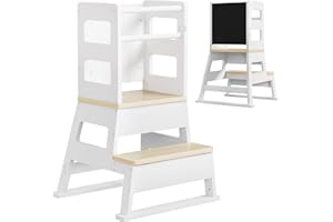 Yorbay Torre de aprendizaje para niños a partir de 1 año: elegante Torre de aprendizaje con pizarra, sólida Montessori Torre de aprendizaje para niños, con 2 niveles y barra de seguridad, para cocina
