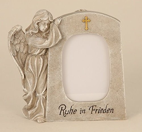 Grabengel Engel stehend neben Grabstein für Foto Grabstein mit Spruch Ruhe in Frieden anmutiger Grabschmuck Trauerschmuck Grabfigur Trauerfigur Gedenkstein für Foto wetterfest - 7
