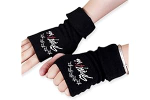 SOSAYI 1 paire de gants sans doigts Stray, gants tricotés Stray Gants d'hiver noirs Kpop avec 1 autocollant 3D SKZ et 2 Photocard SKZ, cadeau pour les fans de Kpop pour STAY