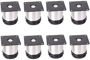 Youery 8 szt. 50 x 50 mm regulowane podparcie nogi meblowe okrągłe nóżki do szafek ze stali nierdzewnej, regulowana wysokość, Nogi meblowe nadają się do szaf, stołów, sof i łóżek