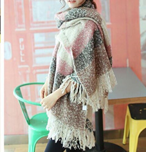 Yssabout Women Blanket Comfortable Warm Oversized Tartan Scarf Wrap Shawl Plaid Cozy (PINK)