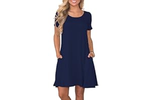 AUSELILY Abito Estivo Donna T-Shirt Casual Vestito a Manica Corta Abiti Corto con Tasche Scollo a Rotondo